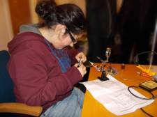 Steph solders the components